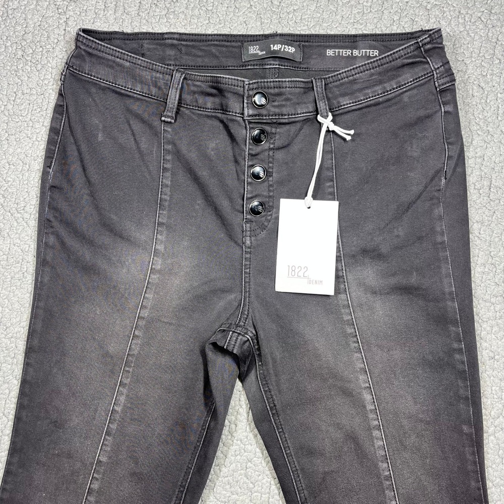 1822 Denim Better Butter High Rise Flare Jeans Black Button Fly 14P/32P NEW - Picture 2 of 12